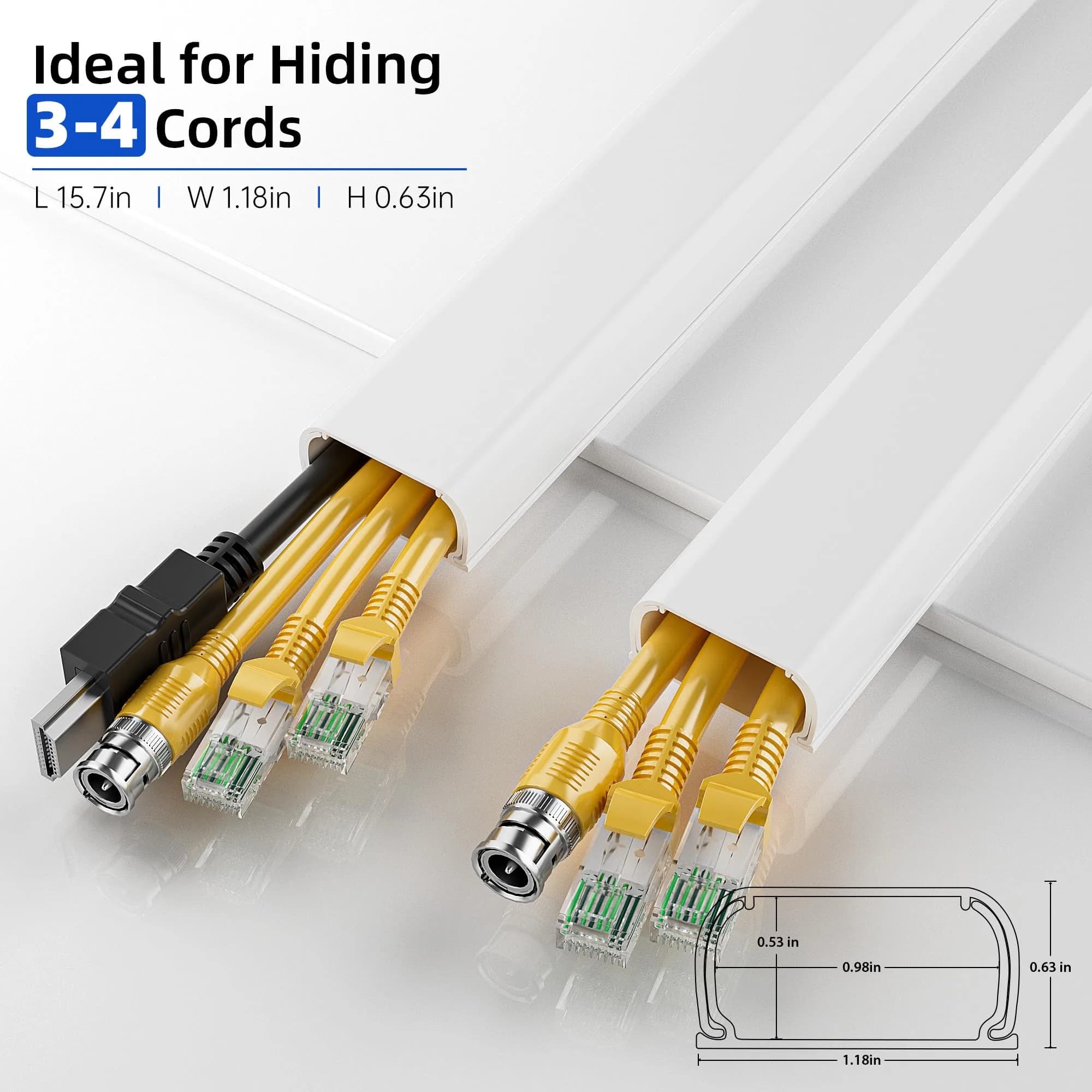 Delamu White Large Cable Wire Hider, 236in L X 1.18in W X 0.63in H | Conceals 3-4 Thin Cords - view 2
