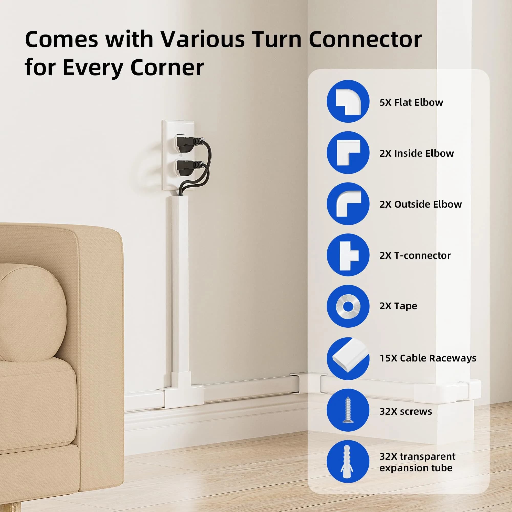 Delamu White Large Cable Wire Hider, 236in L X 1.18in W X 0.63in H | Conceals 3-4 Thin Cords - view 3