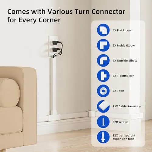 Delamu White Cord Raceway 600cm (236in) | UL94 V-0 Flame Retardant for 3-4 Cables thumbnail 3