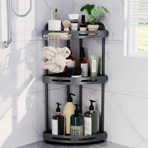 Binecer Corner Shower Caddy 3 Tier Grey | Rustproof Aluminium Bathroom Organizer thumbnail 1