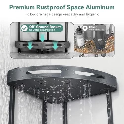 Binecer Corner Shower Caddy 3 Tier Grey | Rustproof Aluminium Bathroom Organizer thumbnail 4