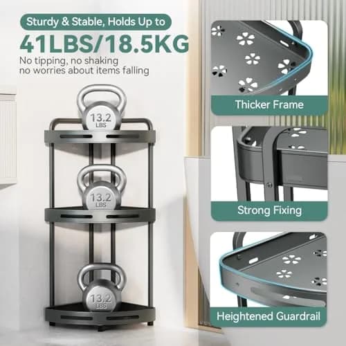 Binecer Corner Shower Caddy 3 Tier Grey | Rustproof Aluminium Bathroom Organizer thumbnail 6