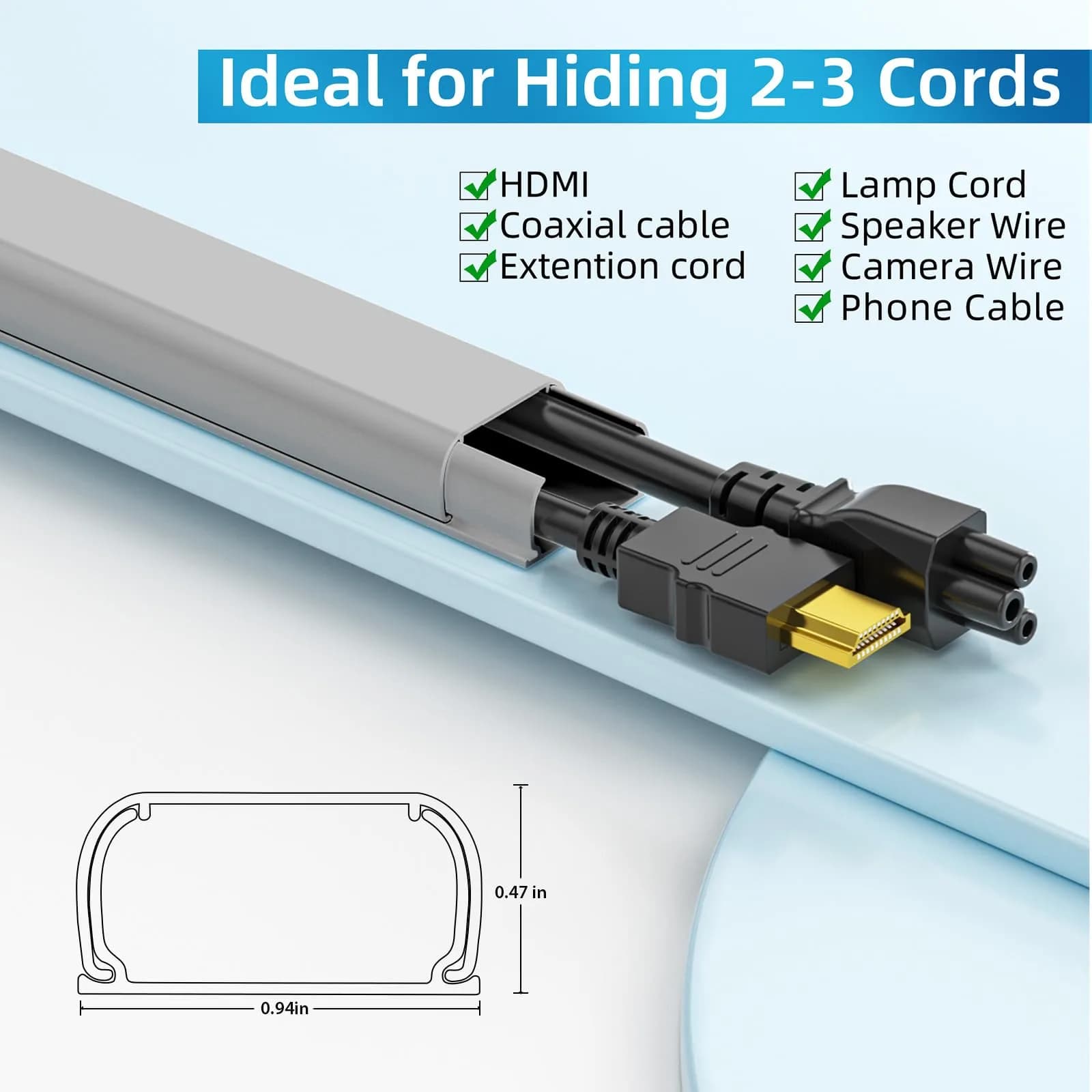 Yecaye Grey Medium Cord Management Cover 142in | Conceals 2-3 Cables for Home Office - view 2