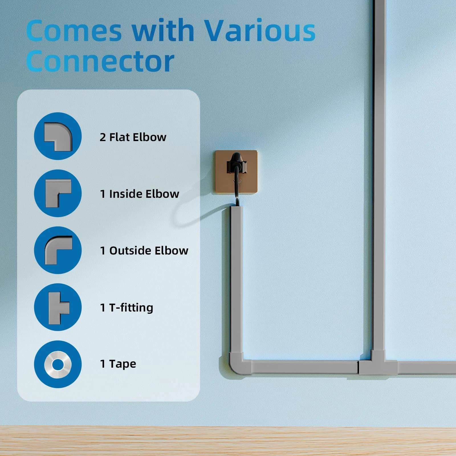 Yecaye Grey Medium Cord Management Cover 142in | Conceals 2-3 Cables for Home Office - view 3