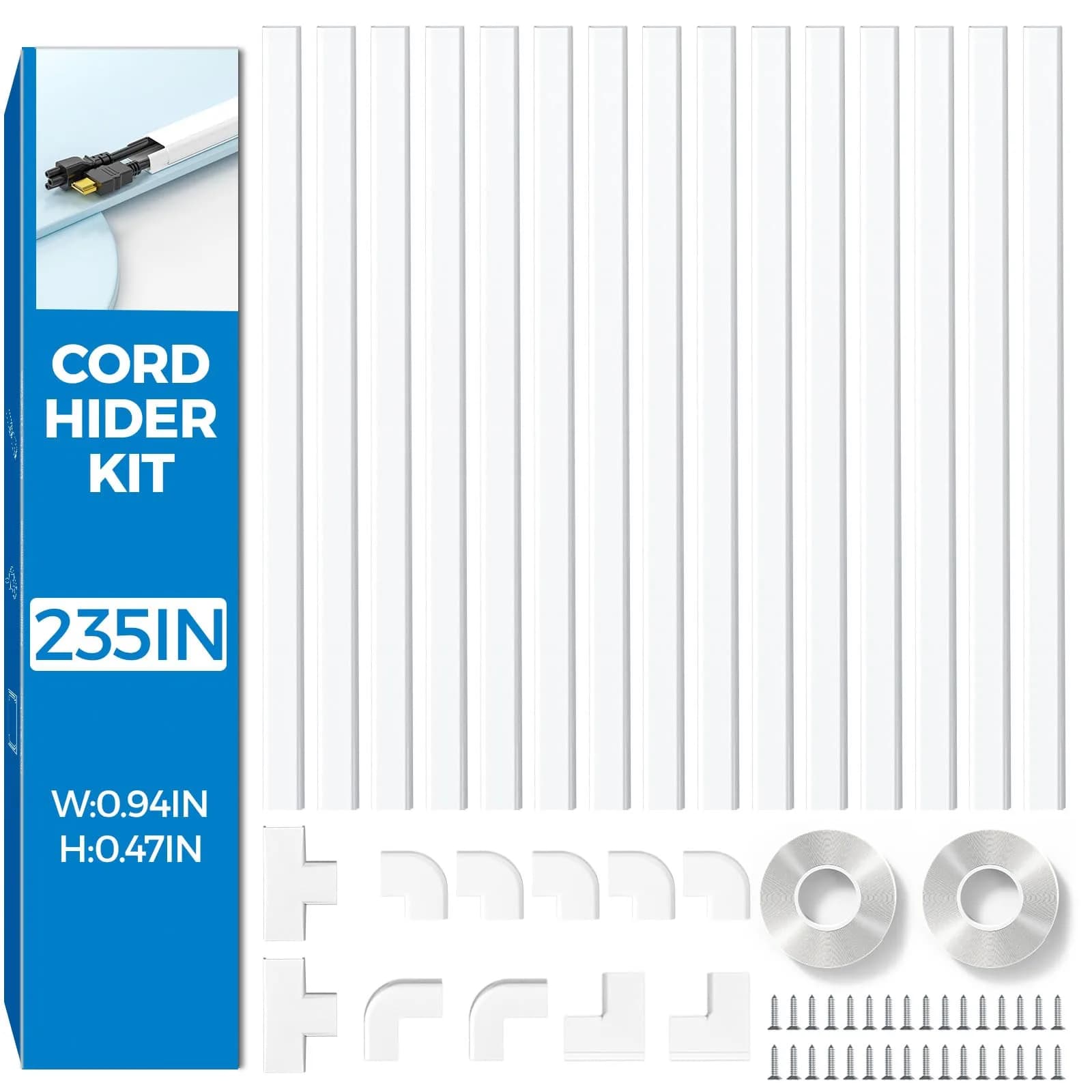 Yecaye White Medium Cord Management Cover 235in | Conceals 2-3 Cables for Home Office - main product image