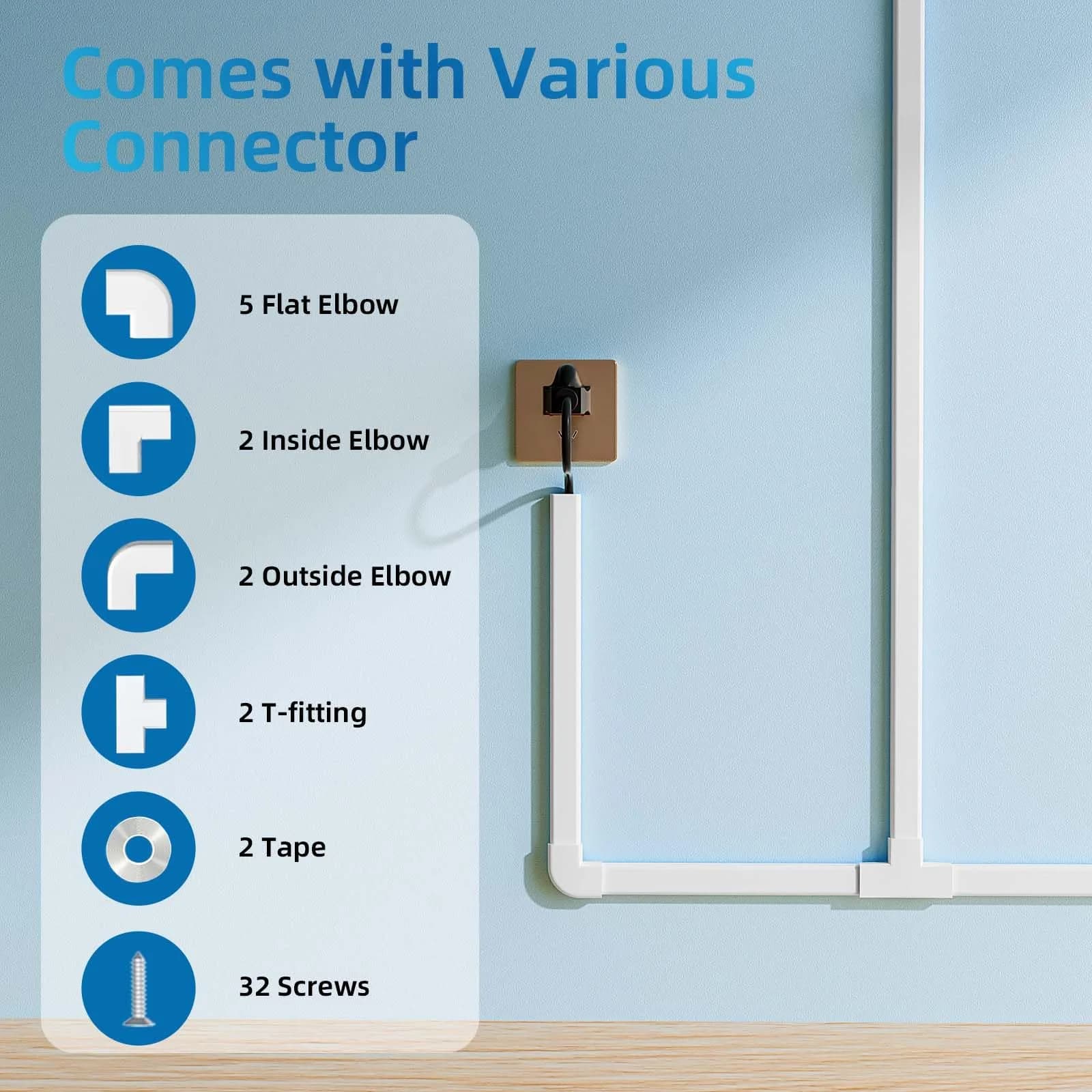 Yecaye White Medium Cord Management Cover 235in | Conceals 2-3 Cables for Home Office - view 3