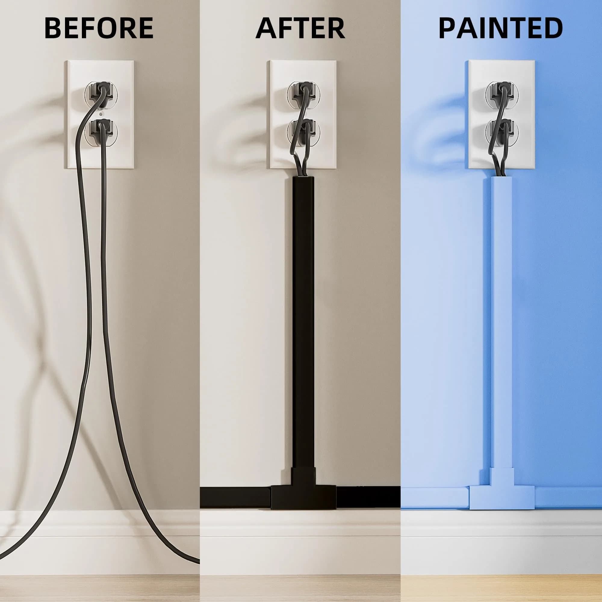 Delamu 142-inch Black Cable Wire Hider for Wall - Conceals Up to 3 Thin Cords - view 4