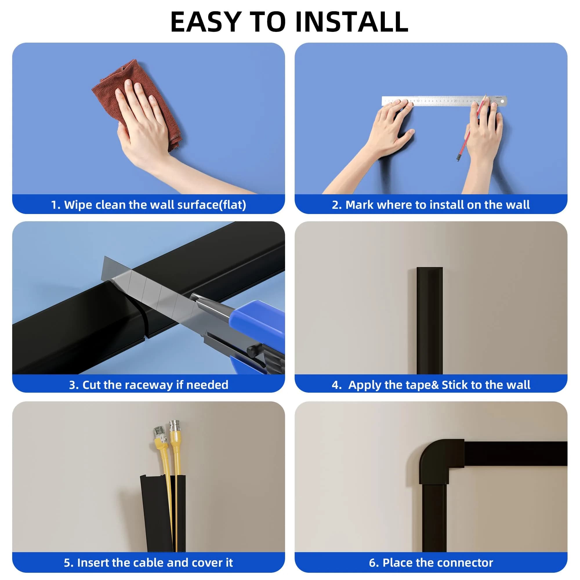 Delamu Black Cord Hider Cable Raceway Kit 142in (360.68 cm) | UL94 V-0 Rated for Safety - view 9