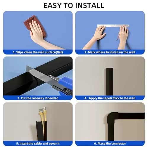 Delamu Black Cord Hider Cable Raceway Kit 142in (360.68 cm) | UL94 V-0 Rated for Safety thumbnail 9