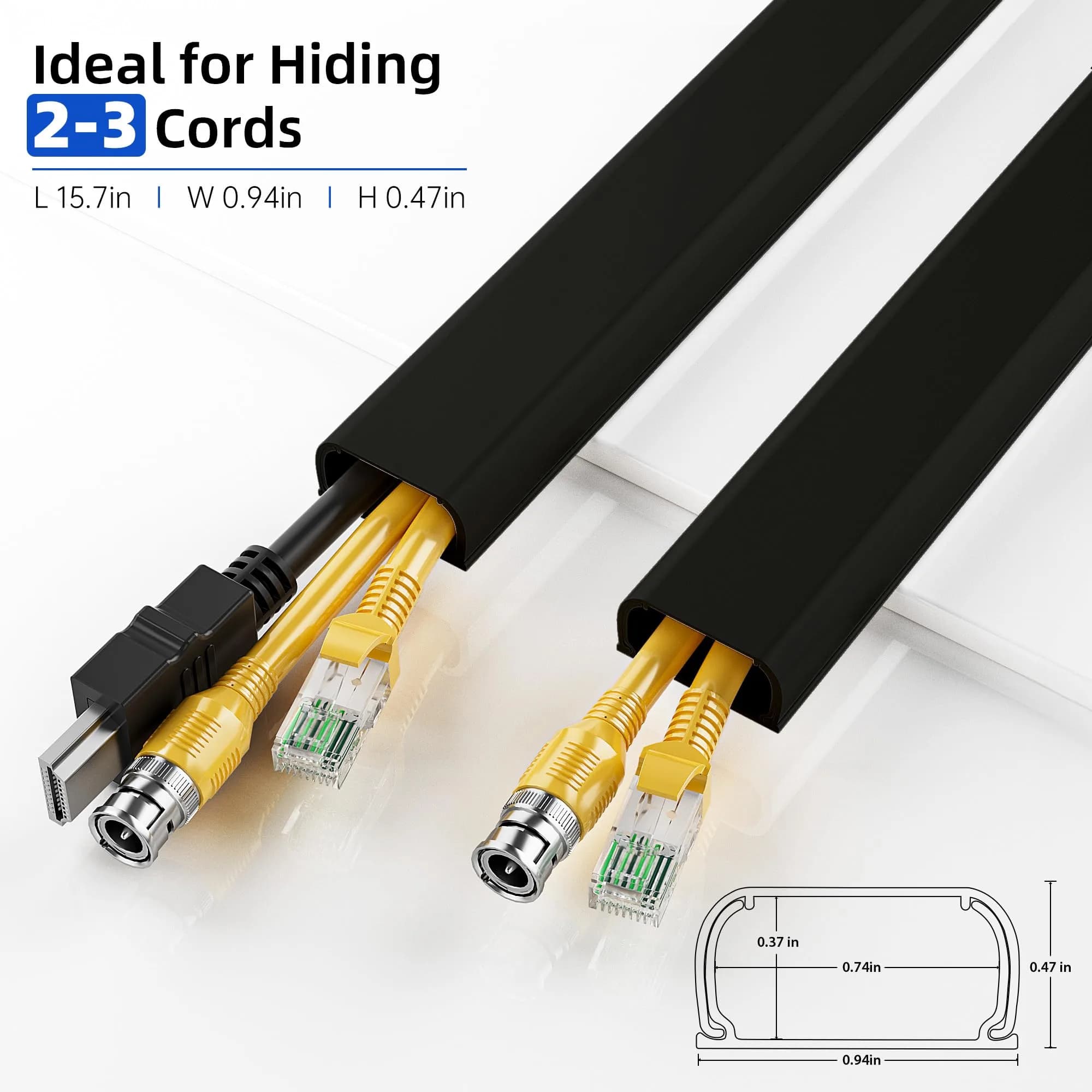 Delamu 142-inch Black Cable Wire Hider for Wall - Conceals Up to 3 Thin Cords - view 2