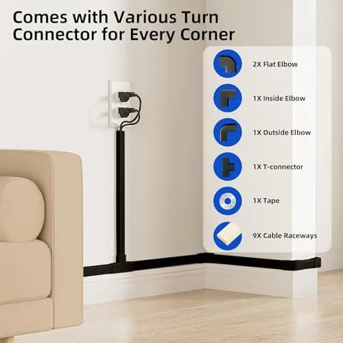 Delamu Black Cord Hider Cable Raceway Kit 142in (360.68 cm) | UL94 V-0 Rated for Safety thumbnail 3