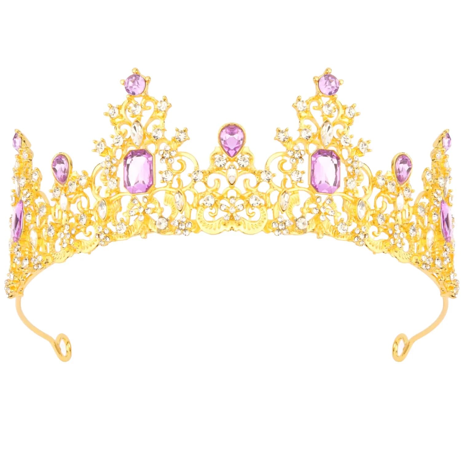 Didder Jewelry Tiara Crown 6.8in Diameter | Elegant Princess Headpiece for Women & Girls — Purple and Gold