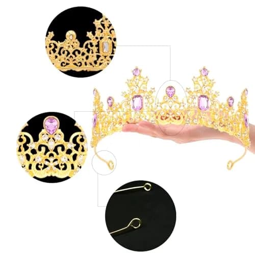 Didder Purple Gold Princess Crown Birthday Tiara Prom Queen | Adjustable, Royal Style, 1 Count thumbnail 5