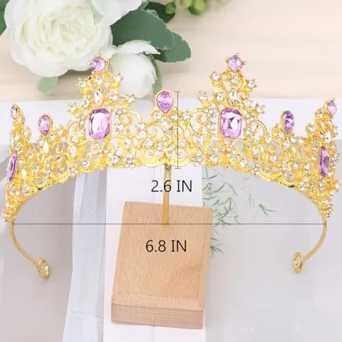 Didder Purple Gold Princess Crown Birthday Tiara Prom Queen | Adjustable, Royal Style, 1 Count thumbnail 6