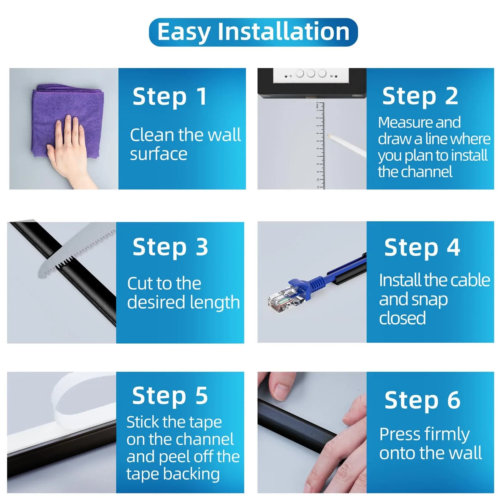 Yecaye Mini Cord Hider 36.29 cm (14.17 in) Black | Conceals Single Wires on Walls - view 7