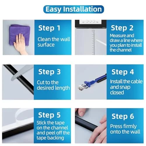 Yecaye Mini Cord Hider 36.29 cm (14.17 in) Black | Conceals Single Wires on Walls thumbnail 7