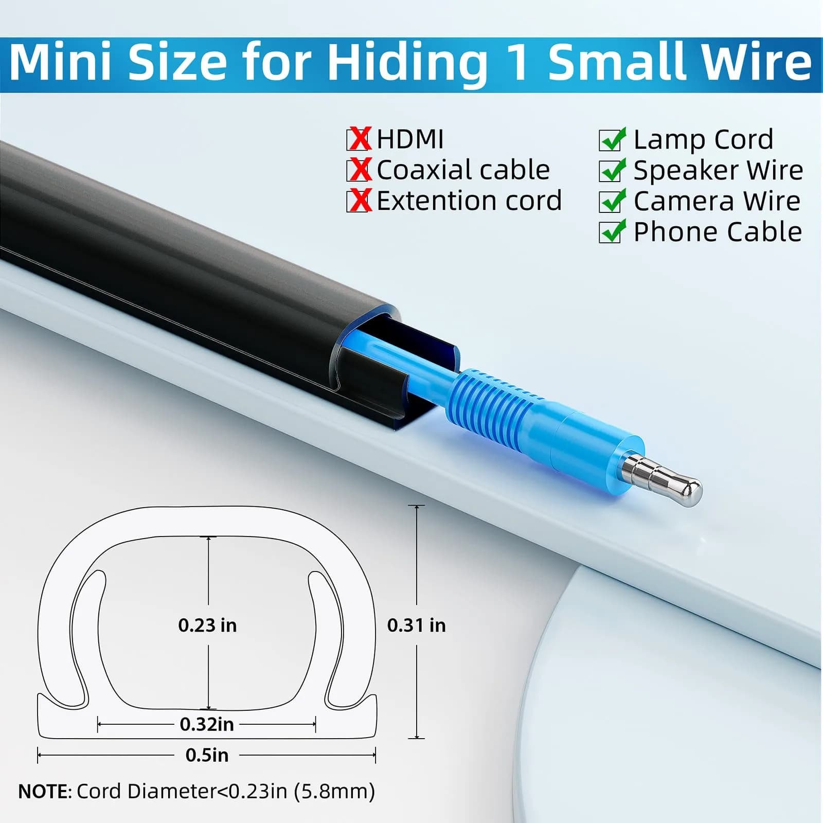 Yecaye Black Mini Cord Hider 128in (W0.5in H0.31in) | Conceals 3-4 Cables for Home Office - view 2