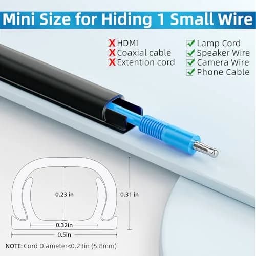 Yecaye Mini Cord Hider 36.29 cm (14.17 in) Black | Conceals Single Wires on Walls thumbnail 2