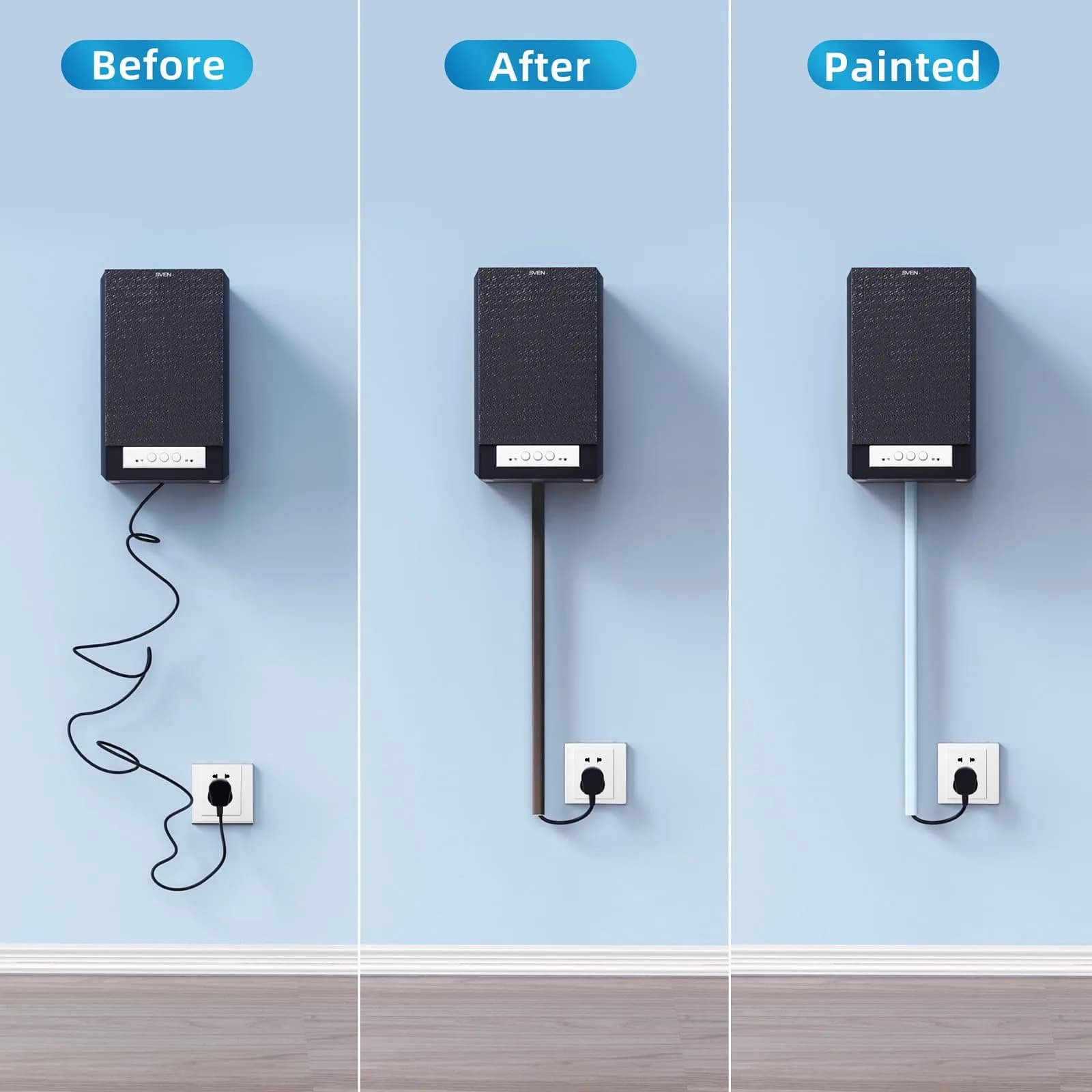 Yecaye Black Mini Cord Hider 128in (W0.5in H0.31in) | Conceals 3-4 Cables for Home Office - view 4