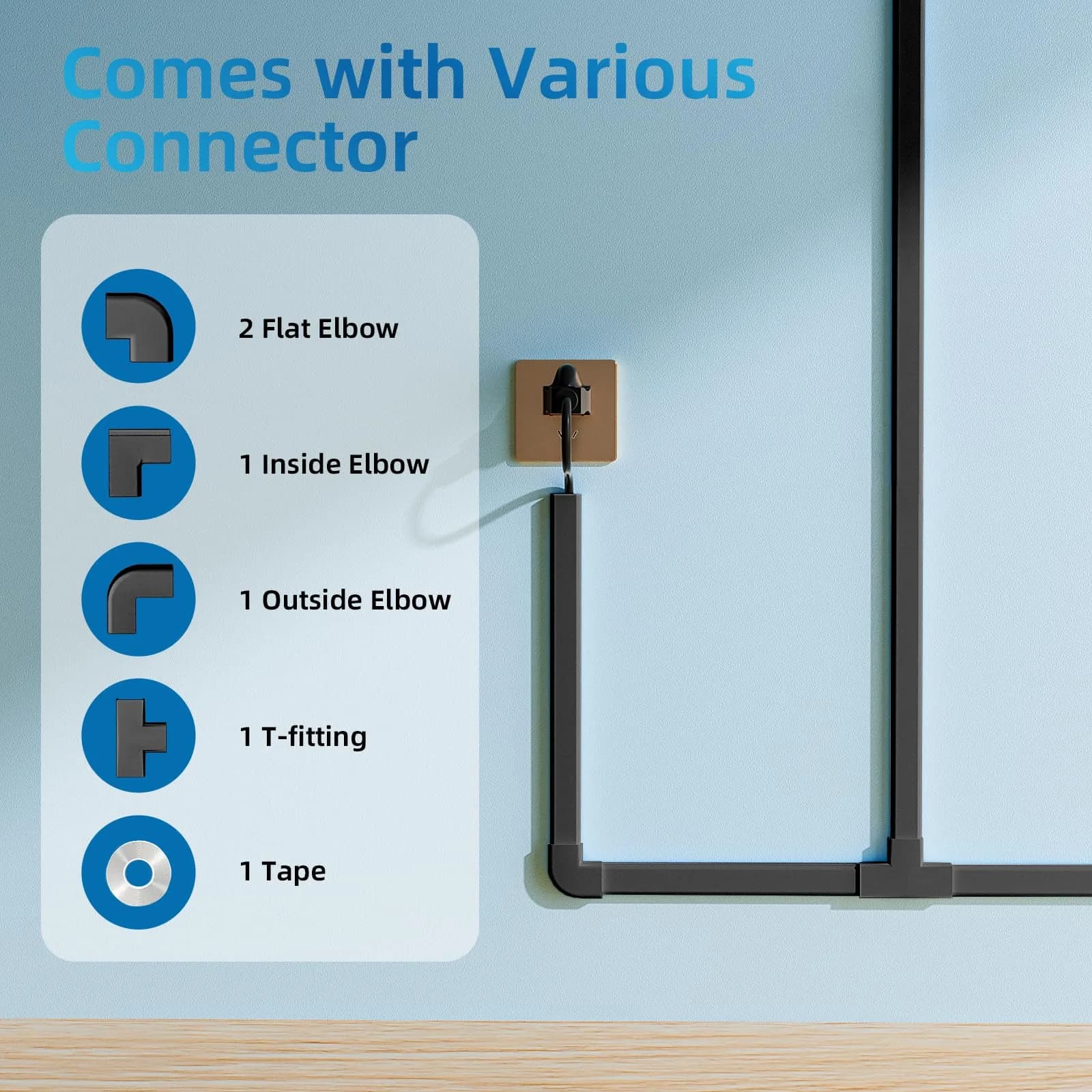 Yecaye Black Medium Cord Management Cover 142in | Conceals 2-3 Cables for Home Office - view 3