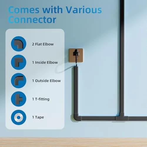 Yecaye Black Cord Management Cover 142in (360.68 cm) | Conceals 2-3 Wires on Walls thumbnail 3