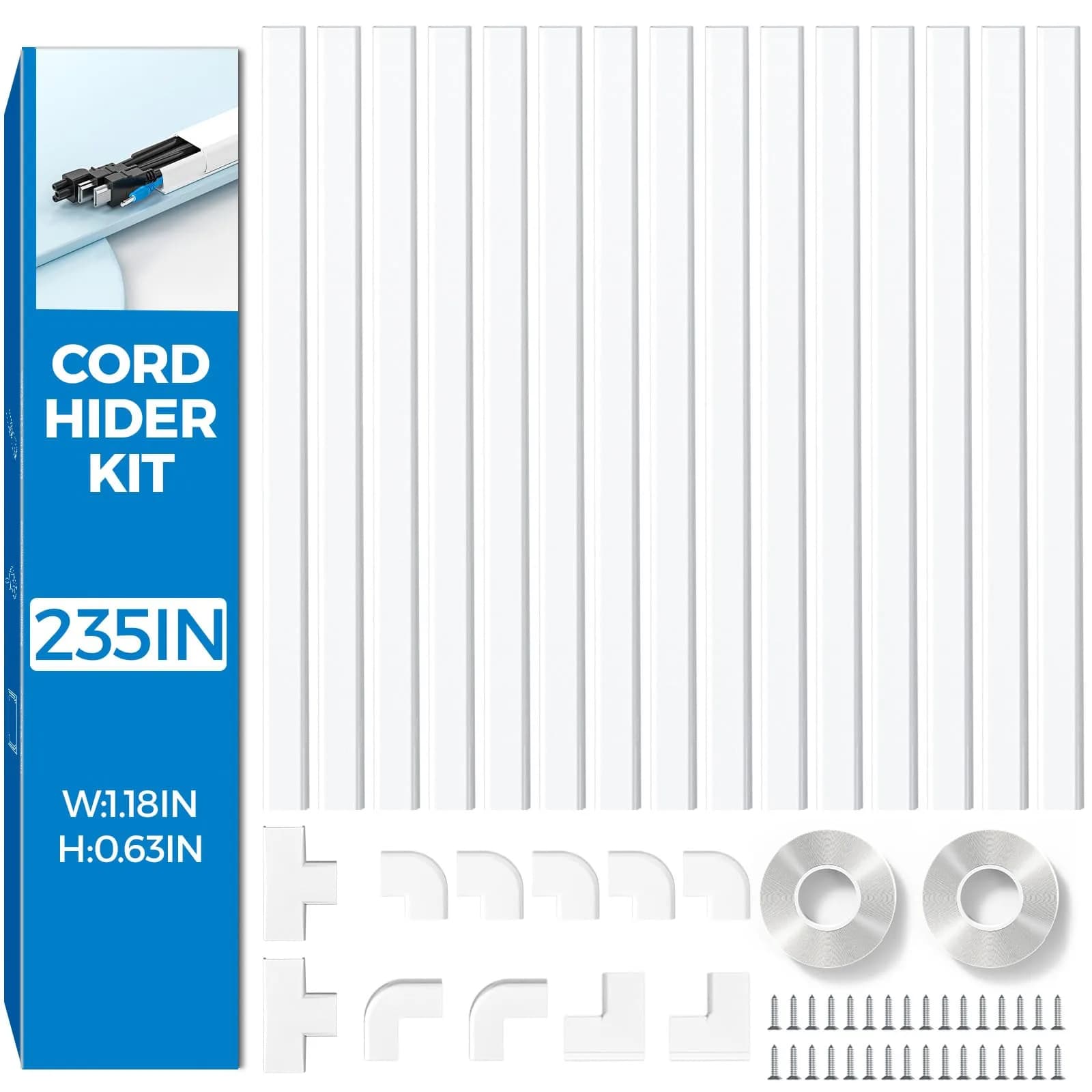 Yecaye Large White Cord Management Cover 235in | Conceals 2-3 Cables for Home Office - main product image