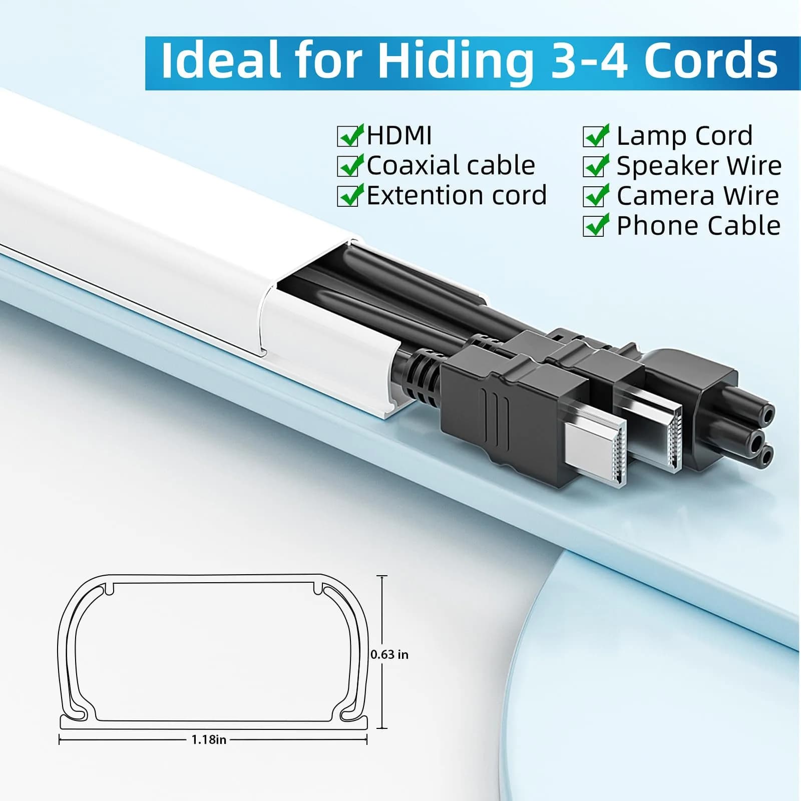 Yecaye Large White Cord Management Cover 235in | Conceals 2-3 Cables for Home Office - view 2