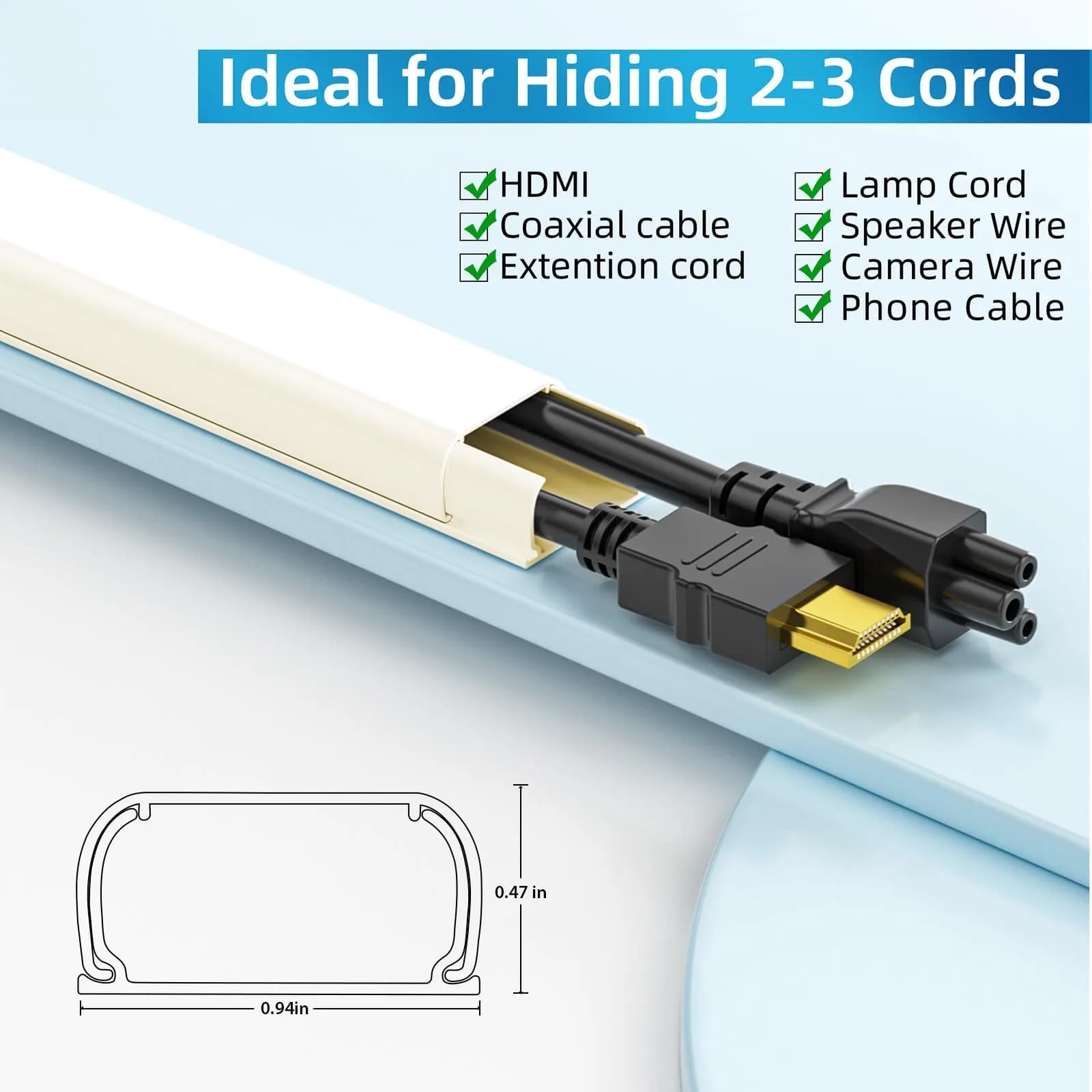 Yecaye Beige Medium Cord Management Cover 142in | Conceals 2-3 Cables for Home Office - view 2