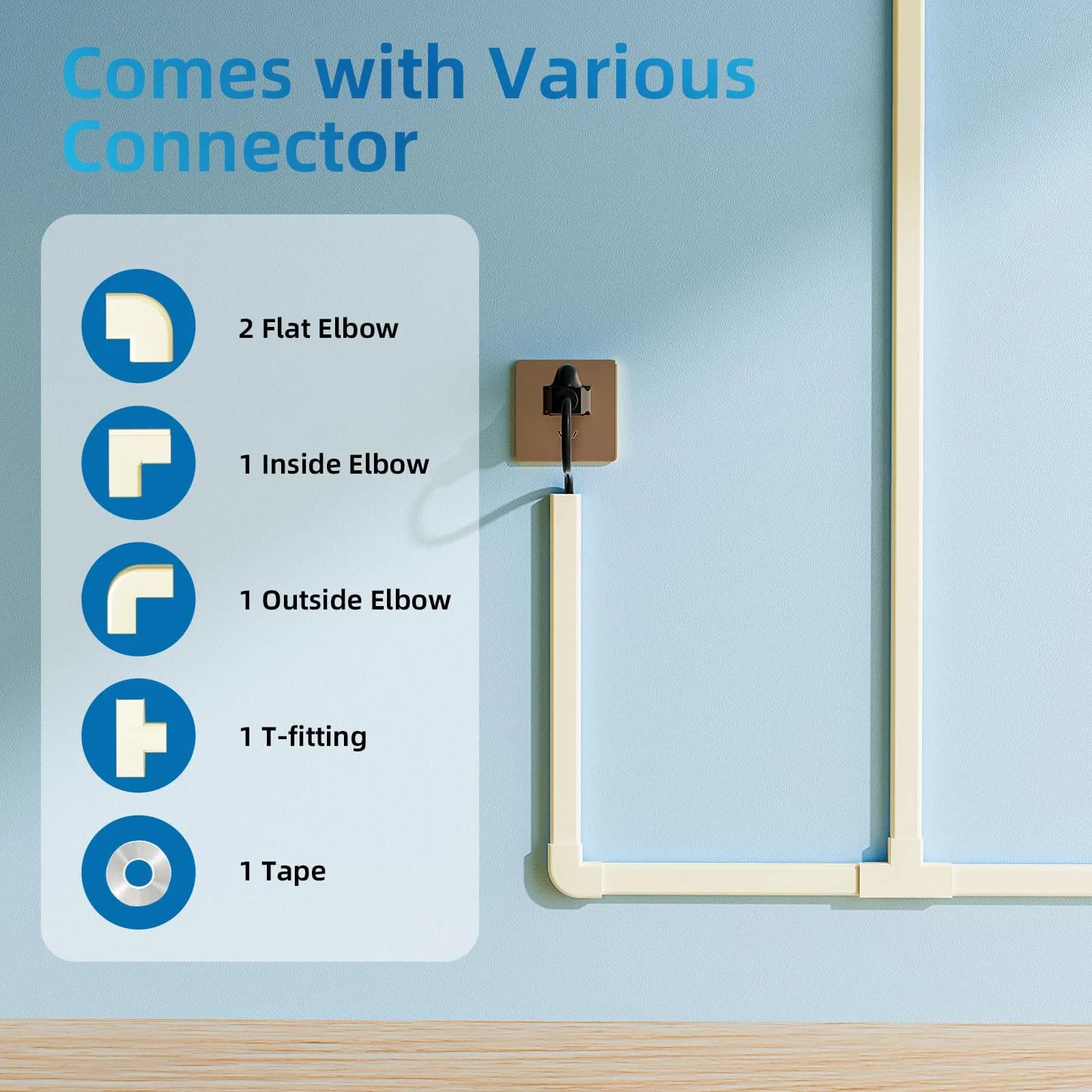 Yecaye Beige Medium Cord Management Cover 142in | Conceals 2-3 Cables for Home Office - view 3