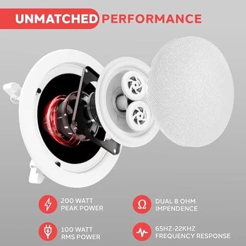 Pyle 5.25” 2-Way Ceiling Speaker, 200W Peak Power | Weatherproof HiFi Sound for Indoor & Outdoor thumbnail 4