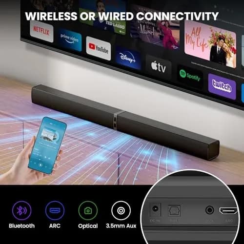 MZEIBO 2.1 Channel Soundbar 80W Detachable Bluetooth Home Theater Audio System 81.28 cm (32 inches) thumbnail 7