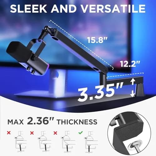 InnoGear Low Profile Mic Arm Boom Arm Microphone Stand Desk Mount, Black | Space-Saving, Adjustable & Durable thumbnail 5