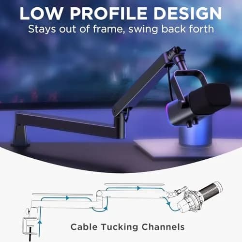InnoGear Low Profile Mic Arm Boom Arm Microphone Stand Desk Mount, Black | Space-Saving, Adjustable & Durable thumbnail 3