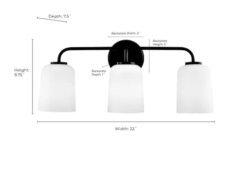 ML Lighting Laphia 22" Wide 3-Light Vanity - Modern Gold | Stylish Bathroom Fixture with 300W Brightness thumbnail 6