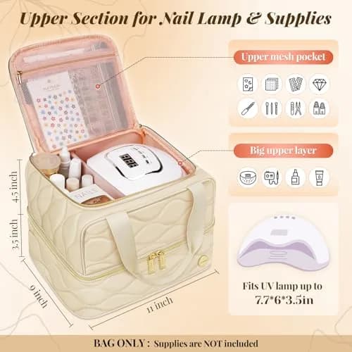 YOREPEK 2 Layer Nail Polish Organizer Case for 42 Bottles (15ml / 0.5 fl.oz) | Holds Gel Polish, UV Lamp & Tools thumbnail 4