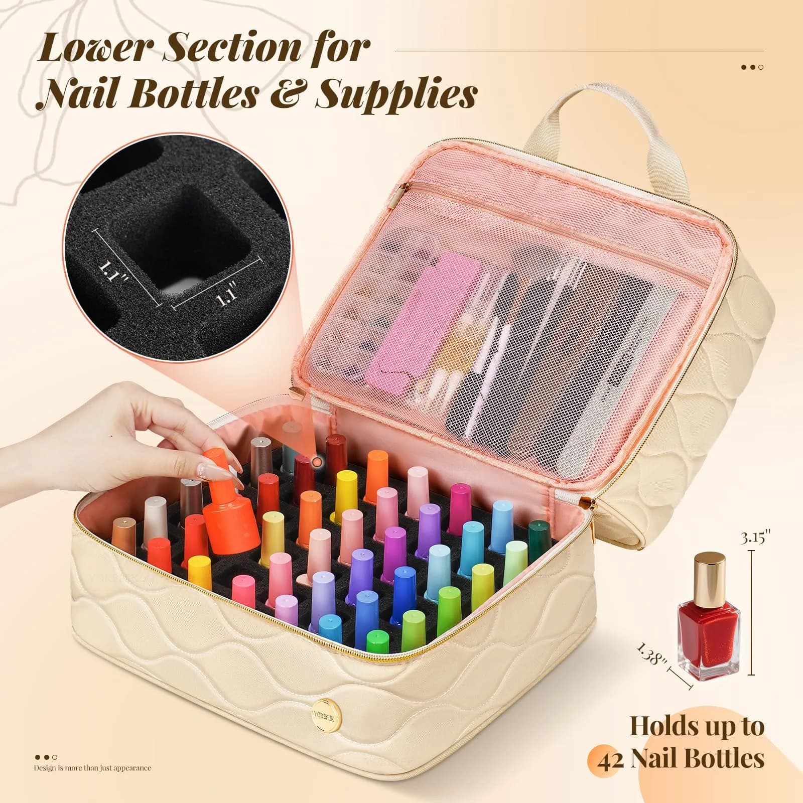 YOREPEK Nail Polish Organizer Case Holds 42+ Bottles (15ml/0.5 fl.oz) | Travel-Friendly Beauty Organizer - view 3
