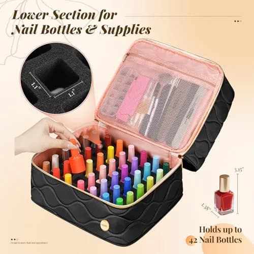 YOREPEK Nail Polish Bag Holds 42 Bottles (15ml/0.5 fl.oz) Black | Travel-Friendly Organizer with Foam Slots thumbnail 4