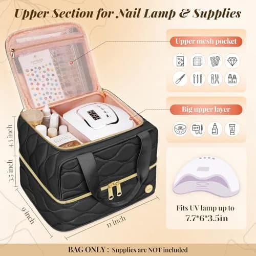 YOREPEK Nail Polish Bag Holds 42 Bottles (15ml/0.5 fl.oz) Black | Travel-Friendly Organizer with Foam Slots thumbnail 3