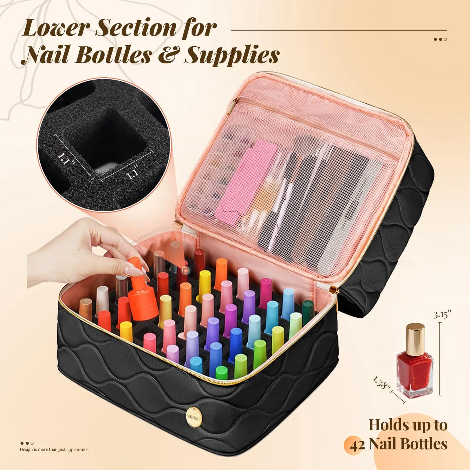 YOREPEK Nail Polish Organizer Case for 42+ Bottles (15ml) - Black | Travel-Friendly Beauty Storage - view 4