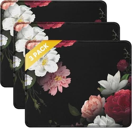 JIKIOU Peony Floral Mouse Pad 25.9cm (10.2in) | Durable Stitched Edge, Smooth Cloth Surface thumbnail 1