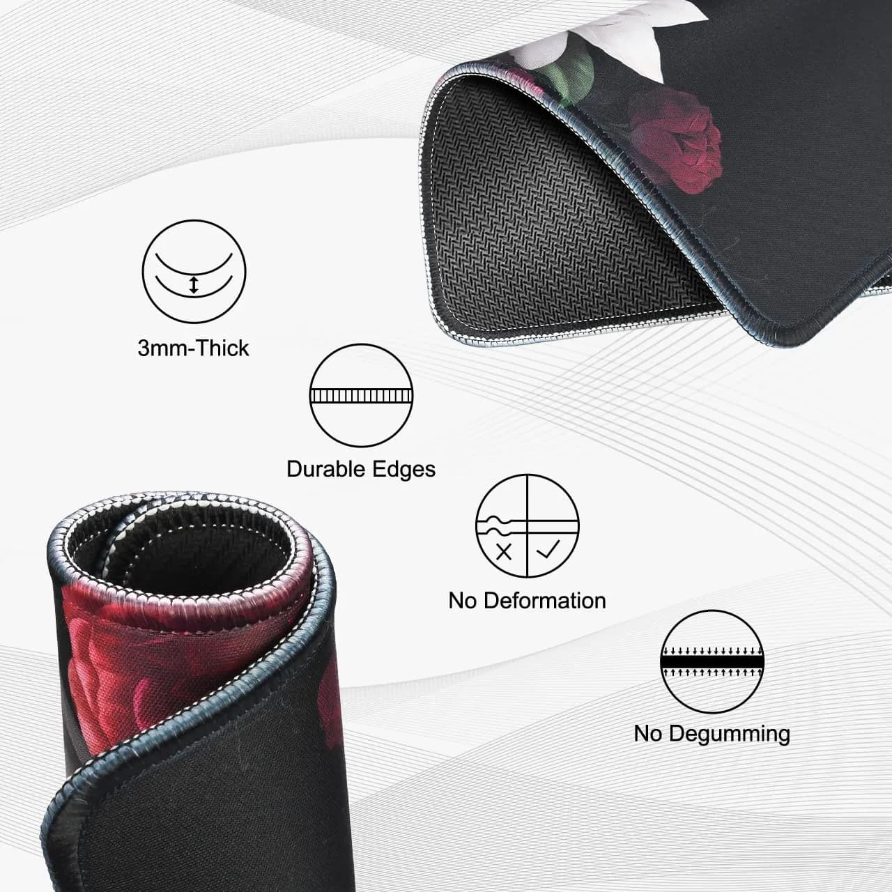 JIKIOU Peony Floral Mouse Pad 25.9cm (10.2in) | Durable Stitched Edge, Smooth Cloth Surface - view 3