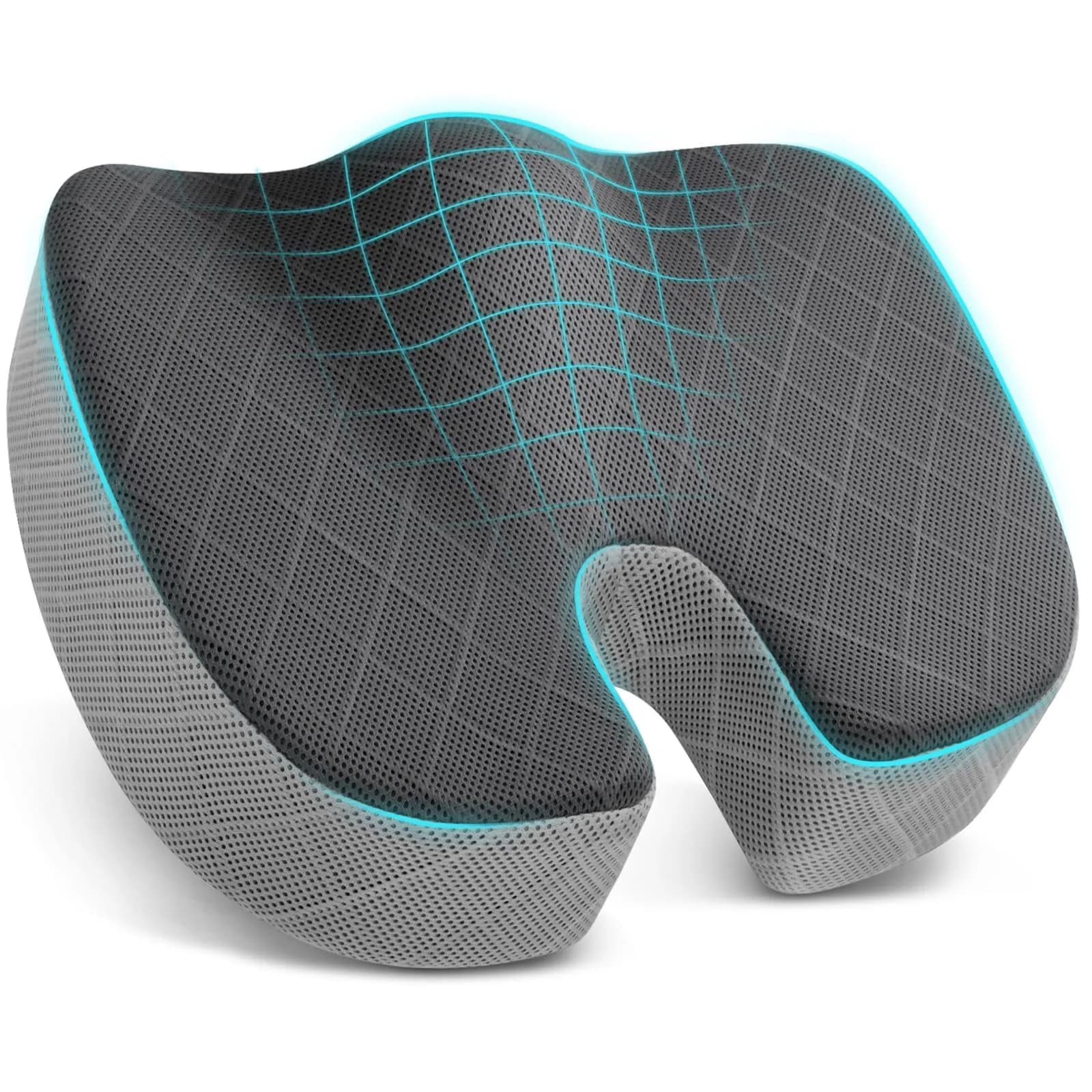 TushGuard Tailbone Pain Relief Seat Cushion X-Large Black&Grey | Ergonomic Memory Foam Support - main product image