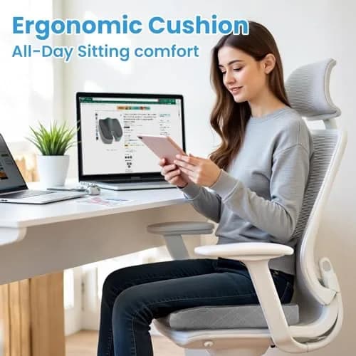 TushGuard Memory Foam Office Chair Seat Cushion X-Large Dark&Light Grey | Ergonomic U-Shape for Sciatica & Back Pain Relief thumbnail 7