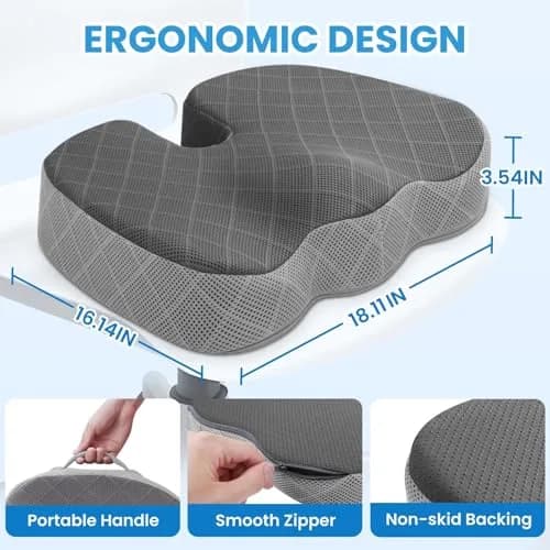 TushGuard Memory Foam Office Chair Seat Cushion X-Large Dark&Light Grey | Ergonomic U-Shape for Sciatica & Back Pain Relief thumbnail 2