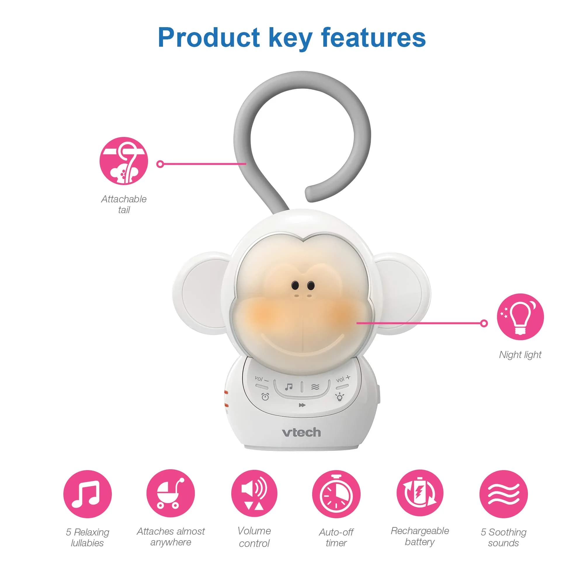 VTech Myla The Monkey Baby Sleep Soother - Pack of 2 with White Noise Machine, 5 Ambient Sounds & Melodies - view 2