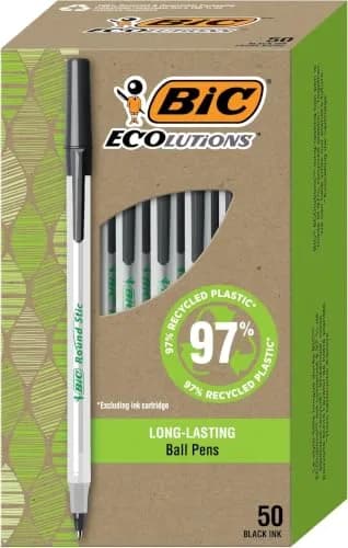BIC Ecolutions Round Stic Ballpoint Pens, Medium Point 1.0mm, Black Ink, 450 Count (Pack of 9) | Made with 97% Recycled Plastic thumbnail 1