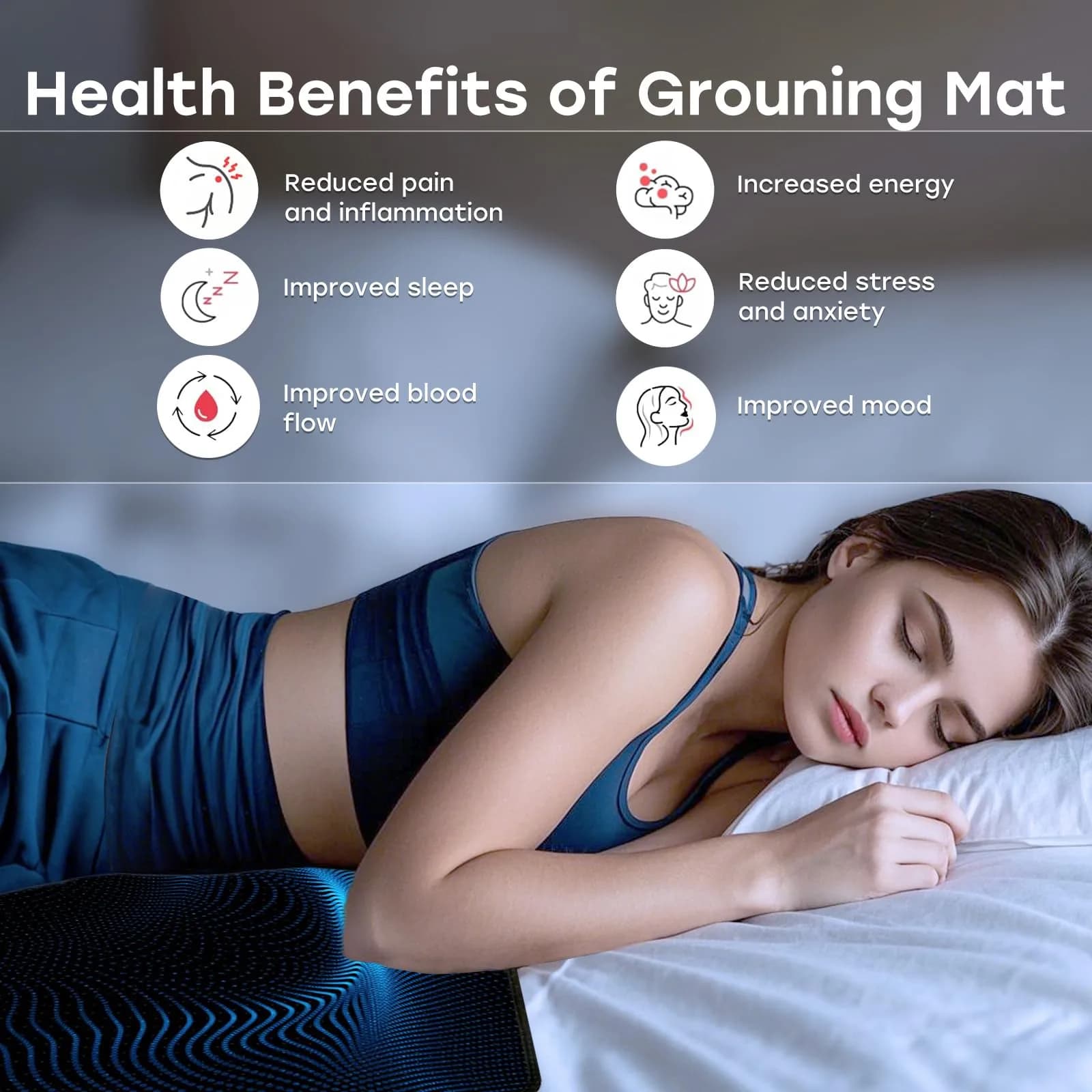 ATE Health Grounding Mattress Cover Pad King 27x76in | Sleep, Pain Relief & Wellness Support - view 5