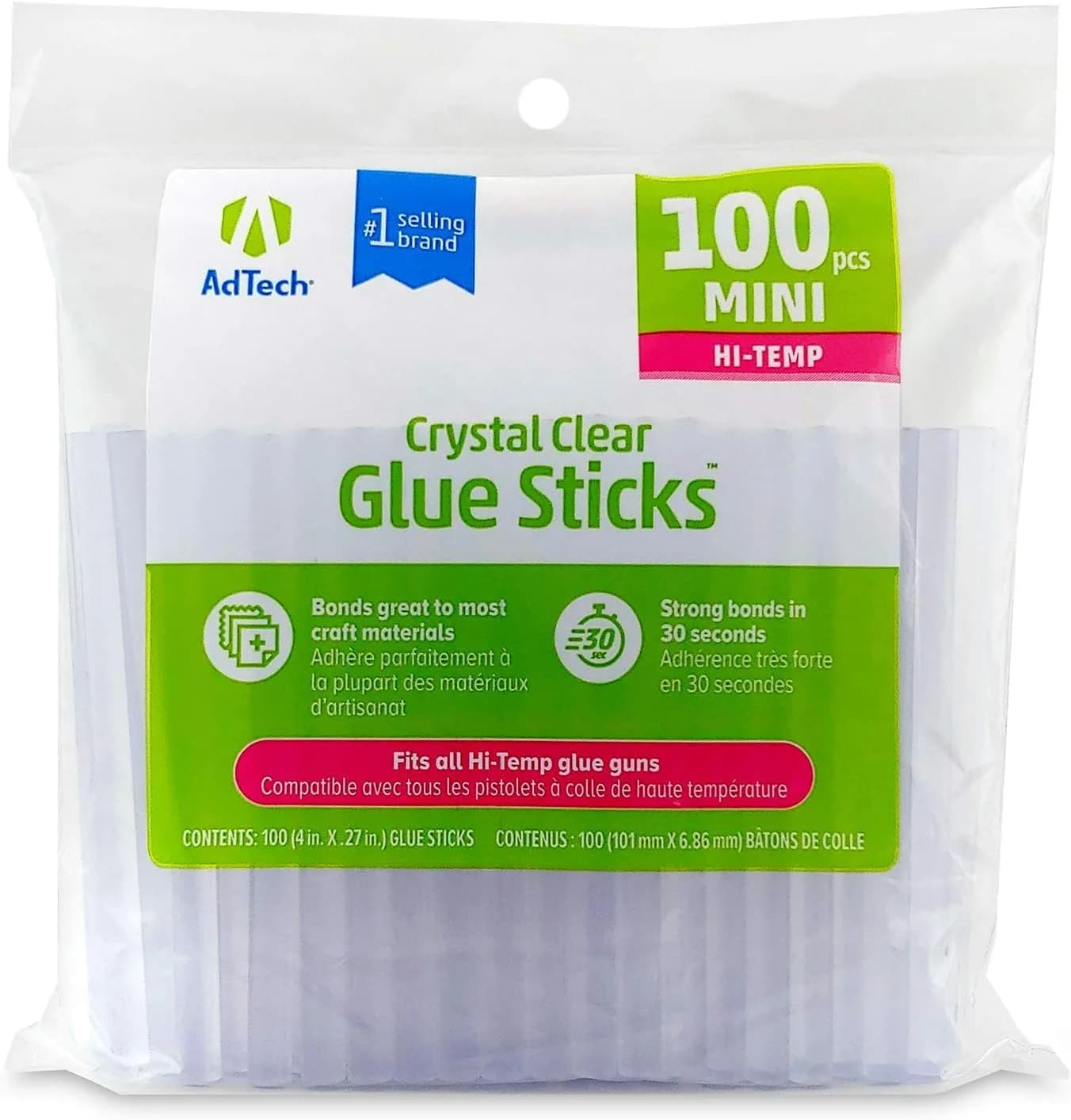 Adtech Mini Hot Glue Sticks Clear | High Temperature | 800 Count (800 Pieces Total, Pack of 8) | Bonds in 30 Seconds — 800 pieces total