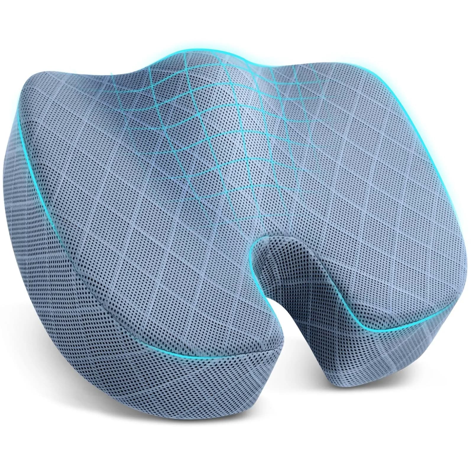TushGuard Memory Foam Office Chair Seat Cushion Light Blue XX-Large | Ergonomic U-Shape for Sciatica & Back Pain Relief - main product image