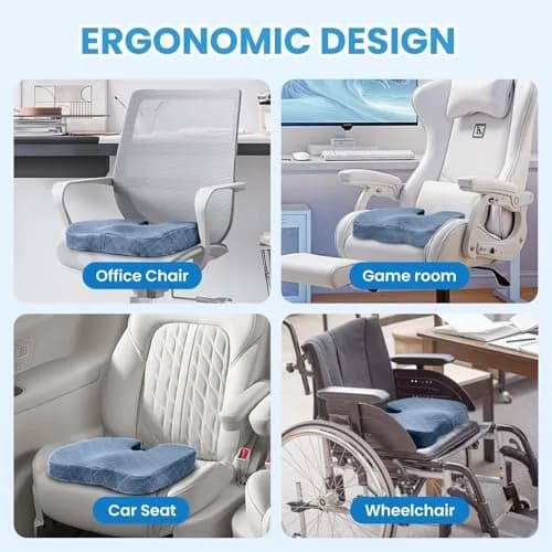 TushGuard Memory Foam Office Chair Seat Cushion Light Blue XX-Large | Ergonomic U-Shape for Sciatica & Back Pain Relief thumbnail 5